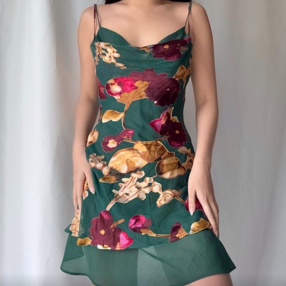 Rat & Boa Dresses & Skirts - Rat & Boa Mini 100% Floral Silk Dress in Green